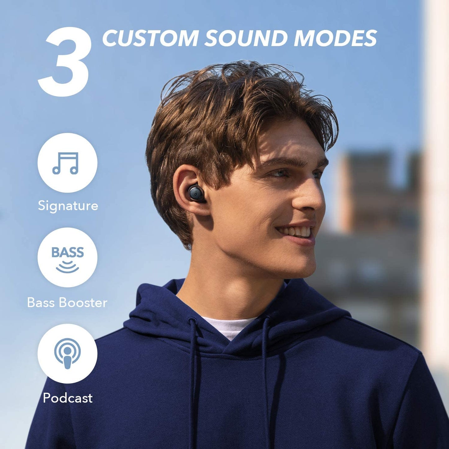 Soundcore Wireless Earbuds, A1 Bluetooth Earbuds, Powerful Customized Sound, 35H Playtime, Wireless Charging, USB-C Fast Charge, IPX7 Waterproof, Button Control, Commute, Sports