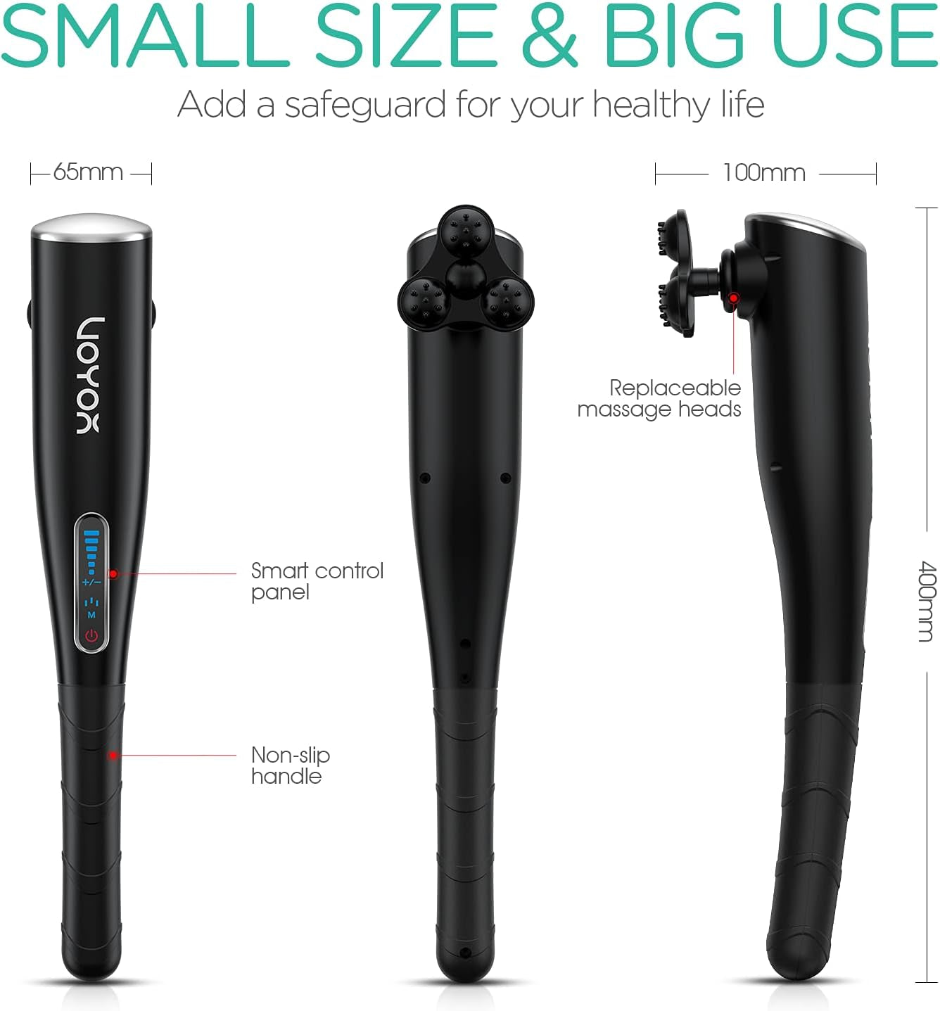 Voyor-Health Electric Handheld Back Massager with Rechargeable Design, Deep Tissue Massager with Powerful Motor for Muscles, Back, Neck,Shoulder, Leg, Pain Relief, Gifts for Women, Men, MH460