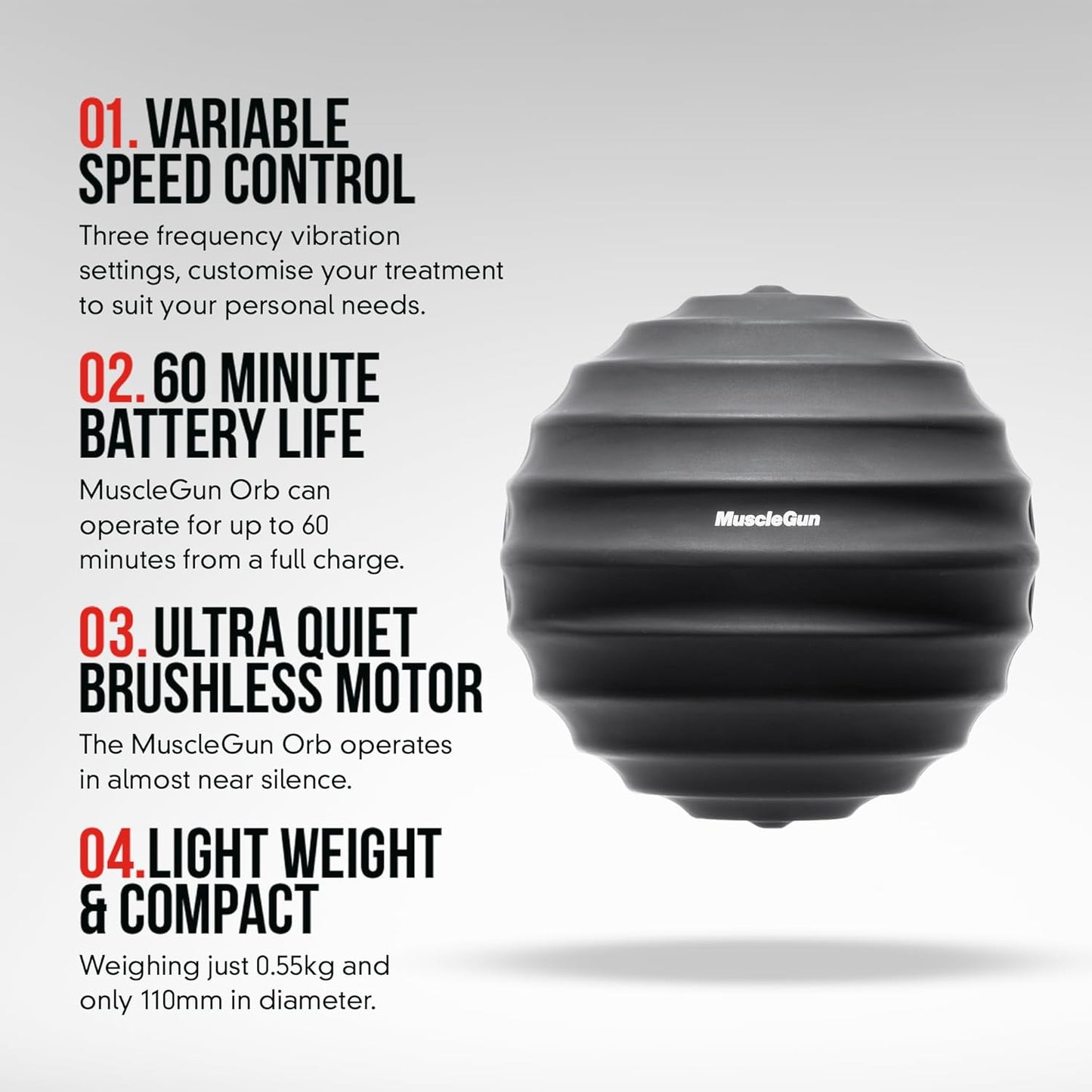 Musclegun Orb Vibrating Massage Ball | Professional Deep Tissue Massager | Targeted Pin Point Muscle Therapy Treatment | Rechargeable 60 Minute Battery, Variable Speed Control