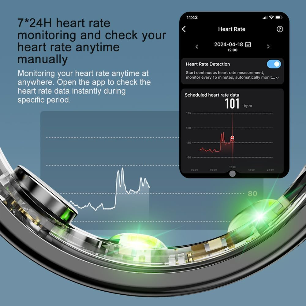 Findtime Smart Ring for Men Women Smart Ring Android Ios Fitness Ring Pedometer Heart Rate Blood Oxygen Sleep Monitor Step Counter Activity Tracker for Sports Time, Distance, Calories