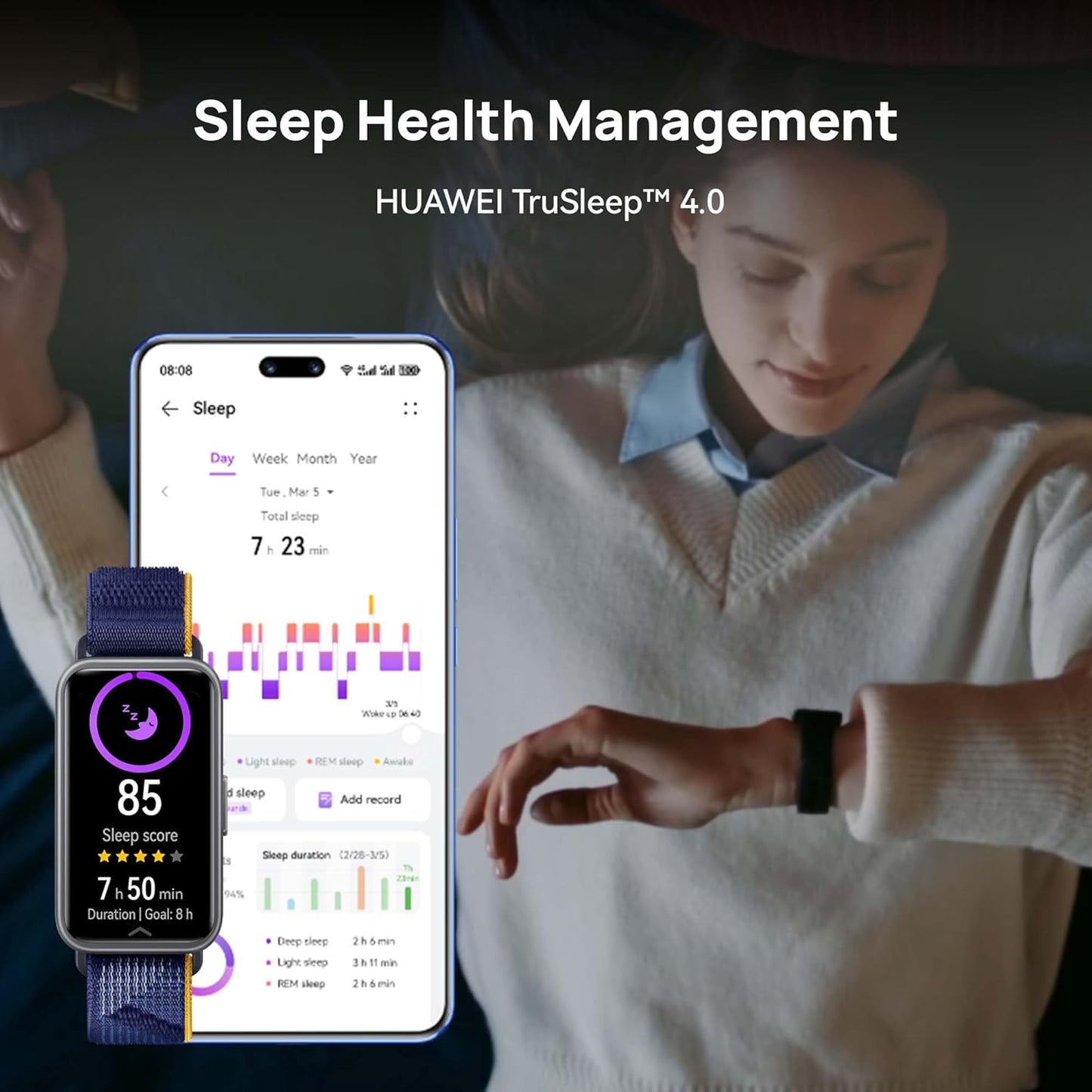 HUAWEI Band 9,Bluetooth, Ios & Android,Up to 14 Days Battery Life, Comfortable Wear, Trusleep 4.0, Scientific Sleep Tracking, 100 Training Modes,Smartband,Starry Black Fluoroelastomer Strap