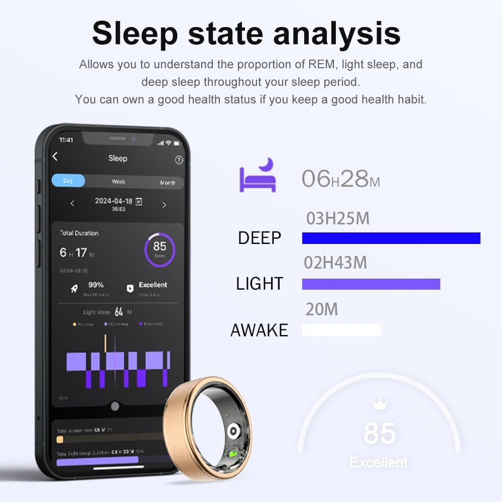 Findtime Smart Ring for Men Women Smart Ring Android Ios Fitness Ring Pedometer Heart Rate Blood Oxygen Sleep Monitor Step Counter Activity Tracker for Sports Time, Distance, Calories