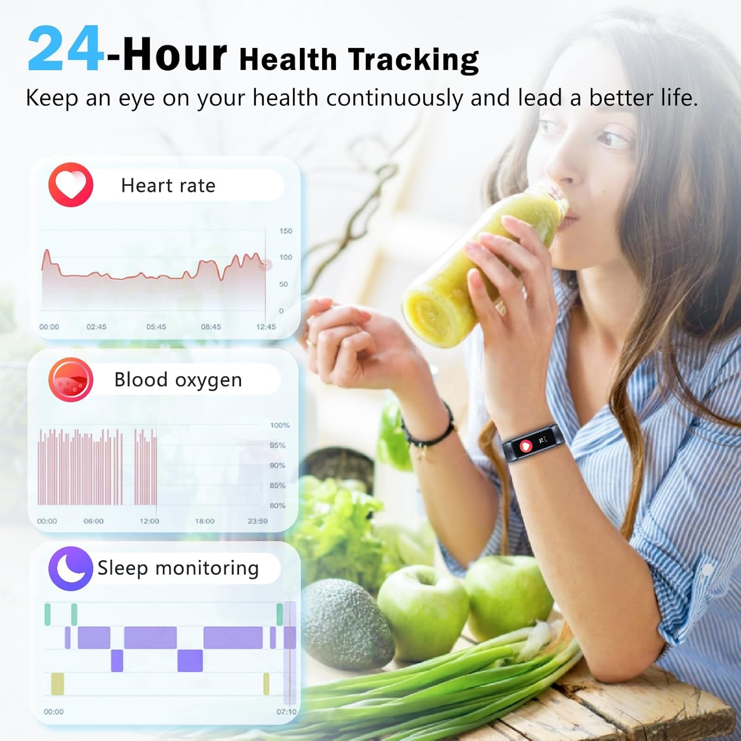 MORELOCO Fitness Tracker Activity Tracker 1.10''AMOLED Touch Color Screen,Smart Watch with 24/7 Blood Oxygen Heart Rate and Sleep Monitor,Ip68 Waterproof,Step Counter Health for Women Men