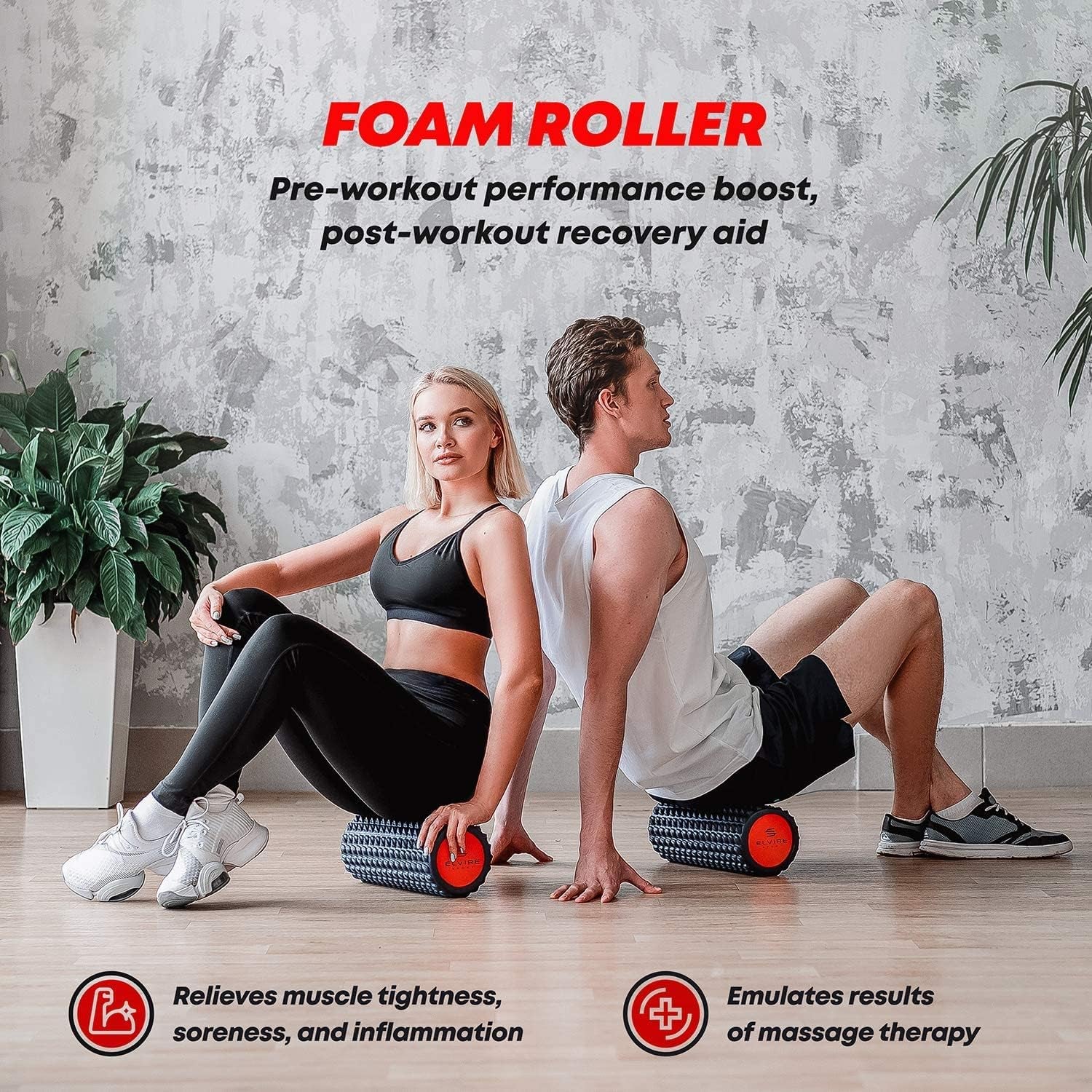 Elvire Foam Roller Set 5-In-1 Deep Tissue Massage Roller, Back Ball, Foot Muscles Trigger Points, Relieves Pain: Back, Foot, Legs, Neck, Exercise Yoga & Physio