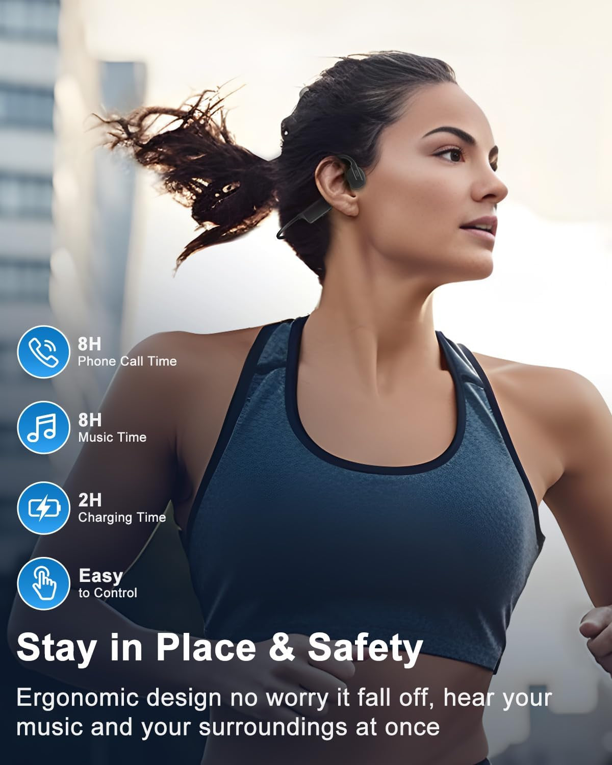 Bone Conduction Headphones, Open Ear Headphones Wireless Bluetooth 5.4 Headphones with Mic, Waterproof Earphones Sports Headset for Running Cycling Fitness Gym Workout Walking Hiking,Usb-C Charge