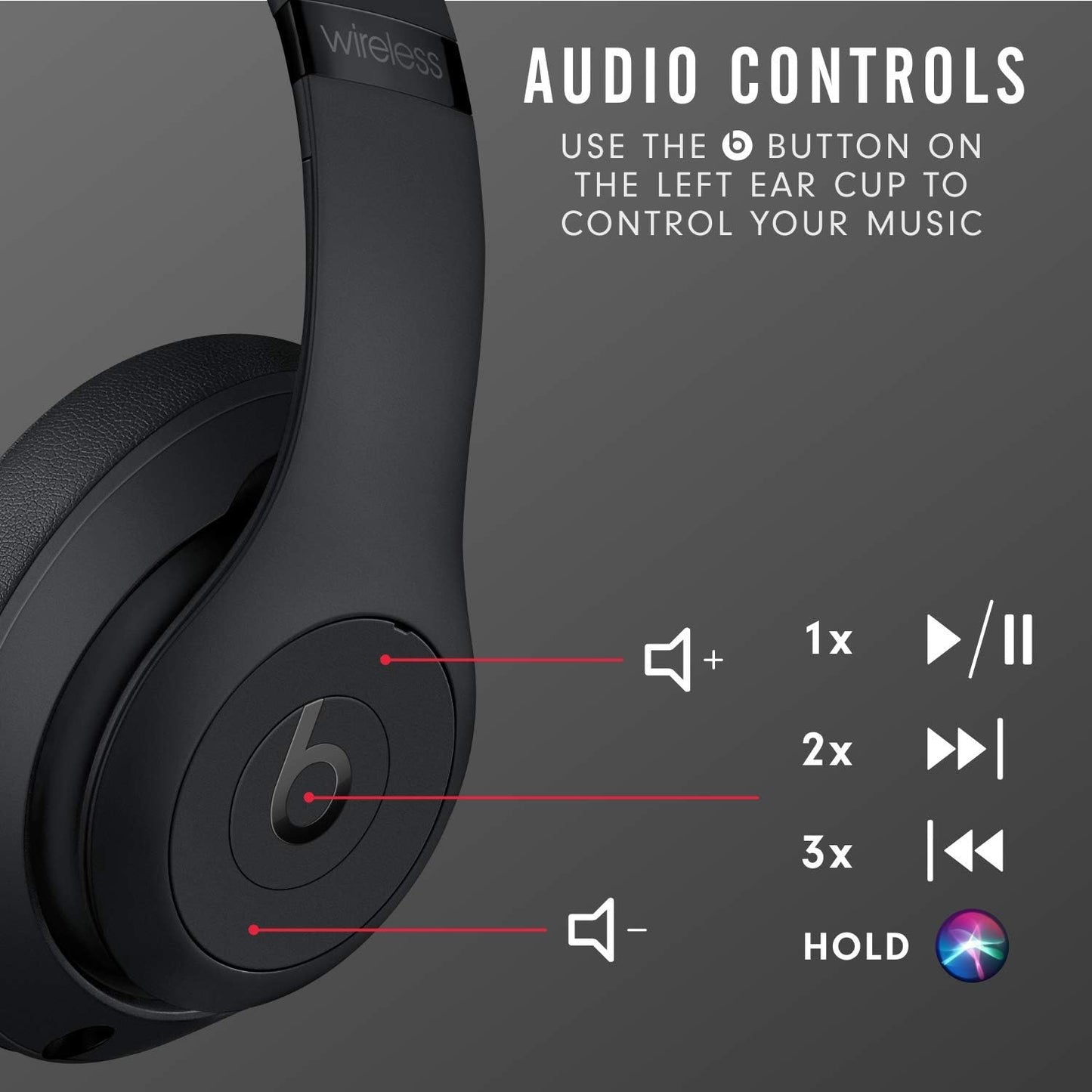 Beats Studio3 Wireless Noise Cancelling Over-Ear Headphones - Apple W1 Headphone Chip, Class 1 Bluetooth, Active Noise Cancelling, 22 Hours of Listening Time - Matte Black