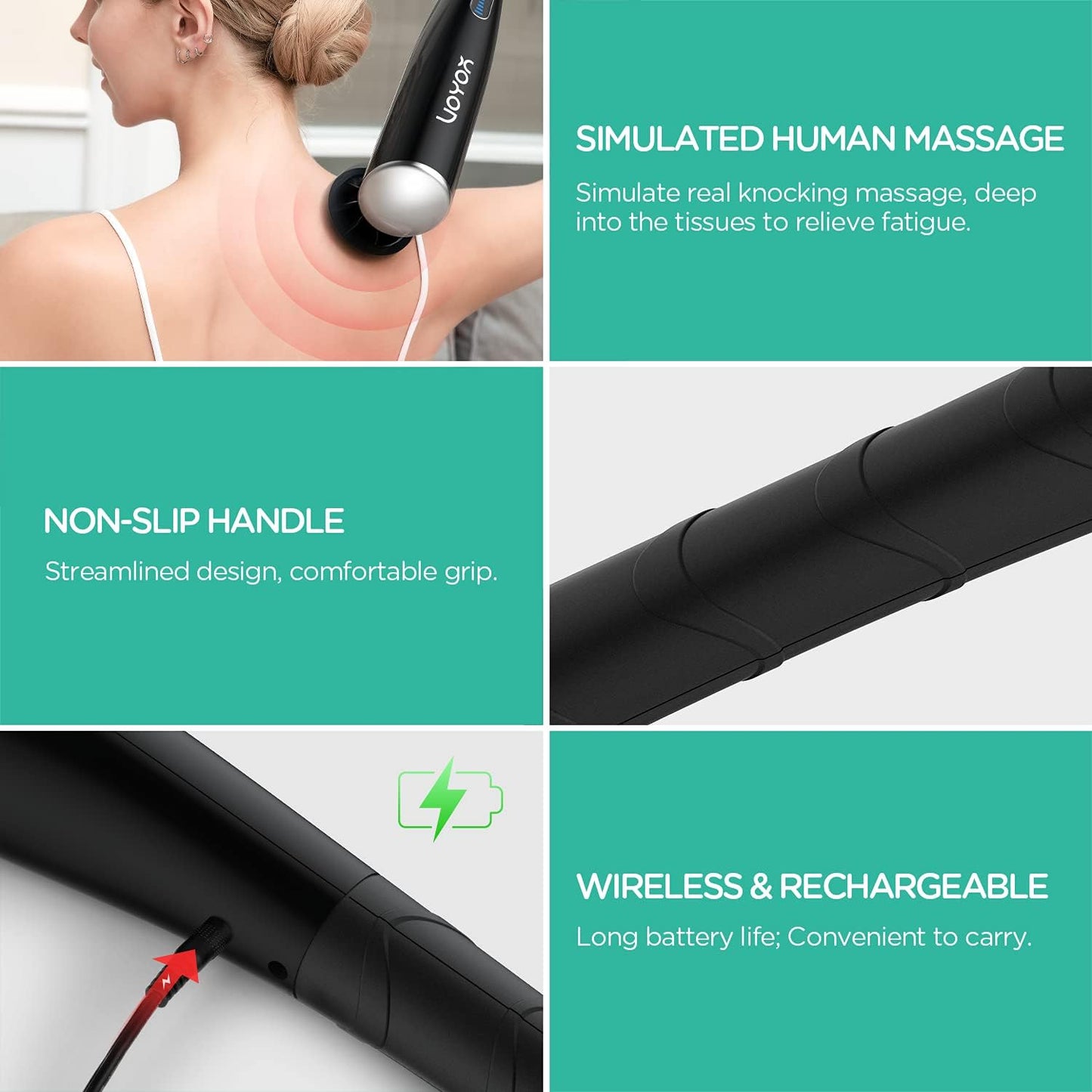 Voyor-Health Electric Handheld Back Massager with Rechargeable Design, Deep Tissue Massager with Powerful Motor for Muscles, Back, Neck,Shoulder, Leg, Pain Relief, Gifts for Women, Men, MH460