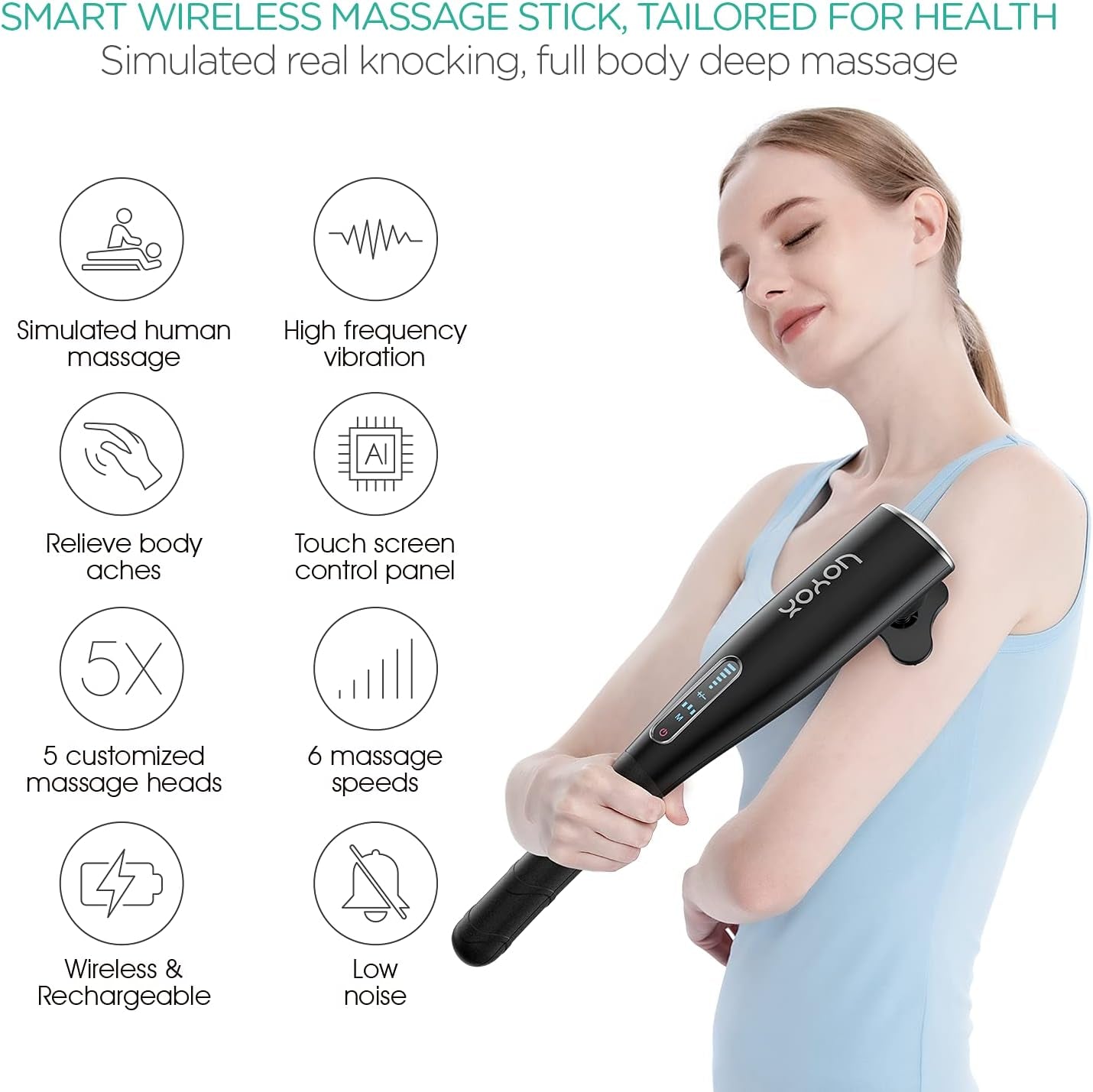 Voyor-Health Electric Handheld Back Massager with Rechargeable Design, Deep Tissue Massager with Powerful Motor for Muscles, Back, Neck,Shoulder, Leg, Pain Relief, Gifts for Women, Men, MH460