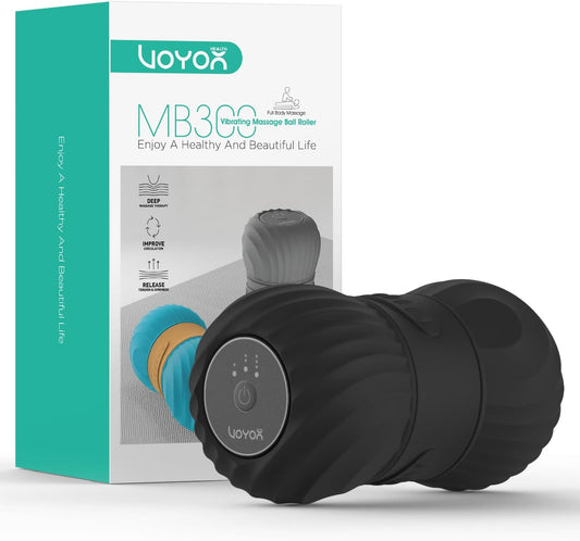VOYOR-HEALTH Vibrating Peanut Massage Ball Roller for Tense Muscle, Electric Double Lacrosse Massage Ball with Deep Tissue Trigger Point Massage, Yoga Sports Fitness Use, Rechargeable MB300 (Black)